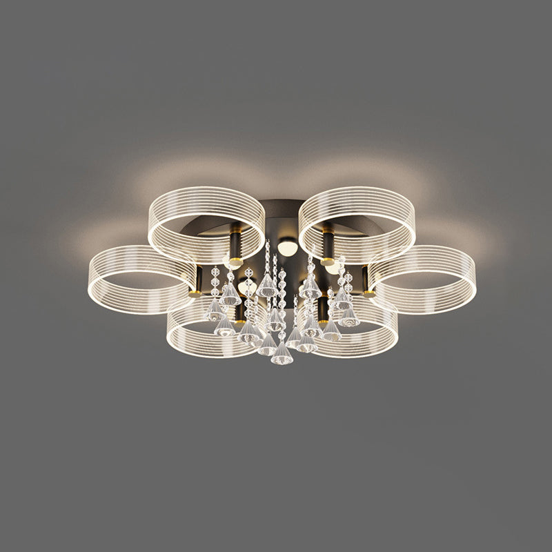 Acrylic Round Semi Mount Lighting Modern Black-Gold LED Ceiling Light with Flower Design 6 Black-Gold Clearhalo 'Ceiling Lights' 'Close To Ceiling Lights' 'Close to ceiling' 'Semi-flushmount' Lighting' 2556421