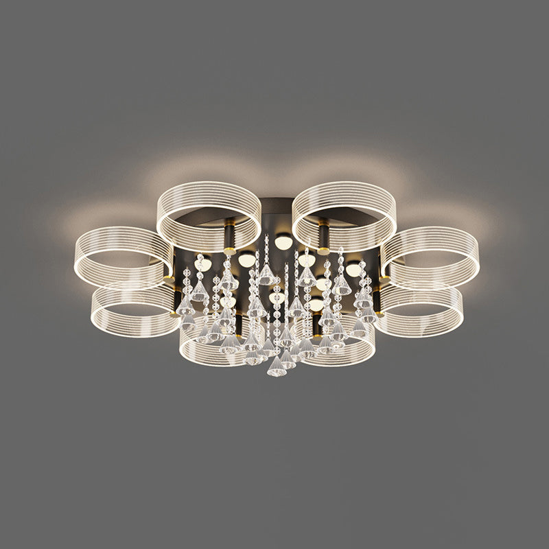 Acrylic Round Semi Mount Lighting Modern Black-Gold LED Ceiling Light with Flower Design 8 Black-Gold Clearhalo 'Ceiling Lights' 'Close To Ceiling Lights' 'Close to ceiling' 'Semi-flushmount' Lighting' 2556423