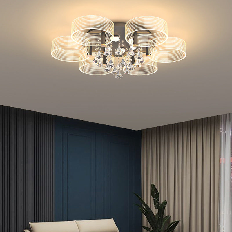 Acrylic Round Semi Mount Lighting Modern Black-Gold LED Ceiling Light with Flower Design Clearhalo 'Ceiling Lights' 'Close To Ceiling Lights' 'Close to ceiling' 'Semi-flushmount' Lighting' 2556425