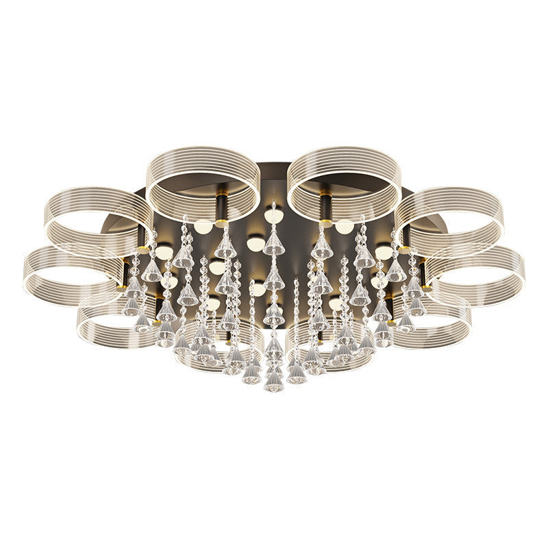 Acrylic Round Semi Mount Lighting Modern Black-Gold LED Ceiling Light with Flower Design Clearhalo 'Ceiling Lights' 'Close To Ceiling Lights' 'Close to ceiling' 'Semi-flushmount' Lighting' 2556427