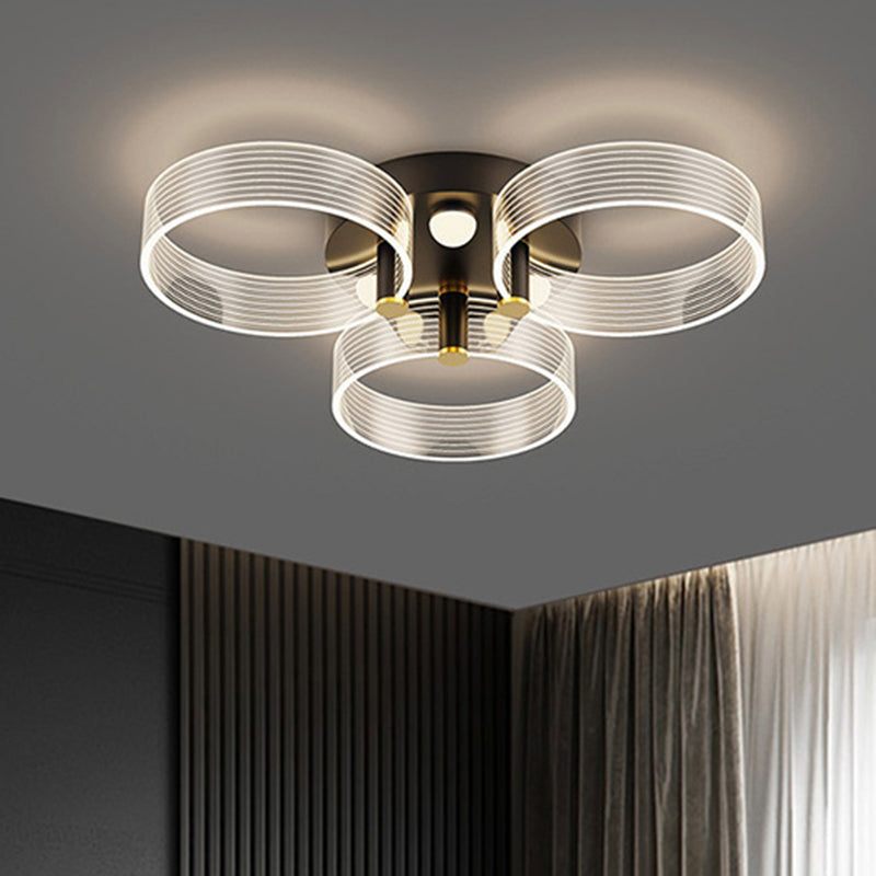 Acrylic Round Semi Mount Lighting Modern Black-Gold LED Ceiling Light with Flower Design Clearhalo 'Ceiling Lights' 'Close To Ceiling Lights' 'Close to ceiling' 'Semi-flushmount' Lighting' 2556428