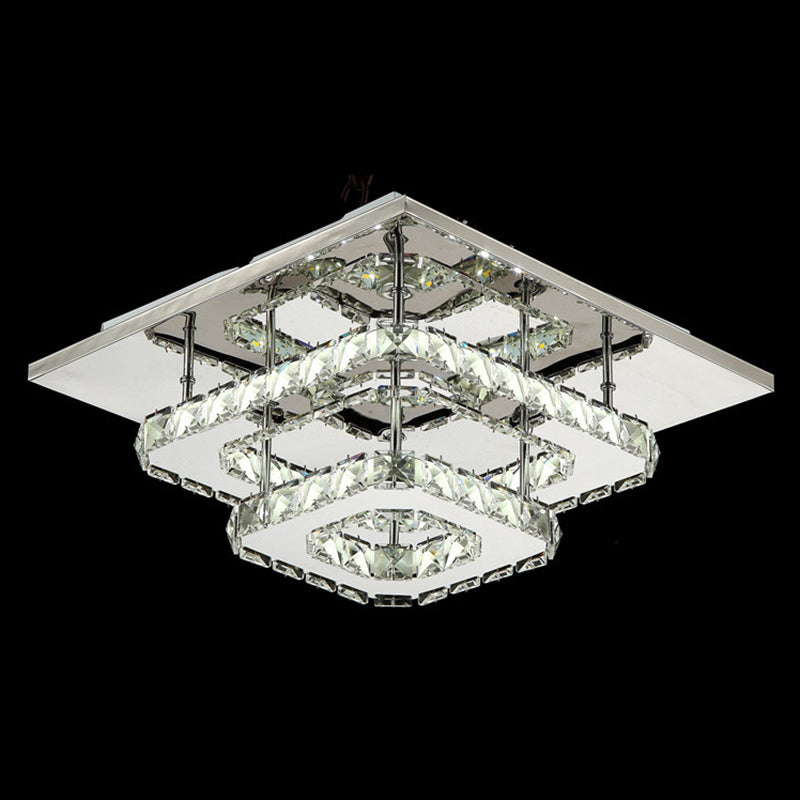 Quad Shaped Crystal Ceiling Light Modern Stainless Steel LED Semi Flush Light for Foyer Clearhalo 'Ceiling Lights' 'Close To Ceiling Lights' 'Close to ceiling' 'Semi-flushmount' Lighting' 2556456
