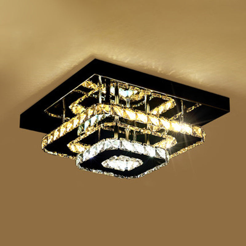 Quad Shaped Crystal Ceiling Light Modern Stainless Steel LED Semi Flush Light for Foyer Clearhalo 'Ceiling Lights' 'Close To Ceiling Lights' 'Close to ceiling' 'Semi-flushmount' Lighting' 2556460