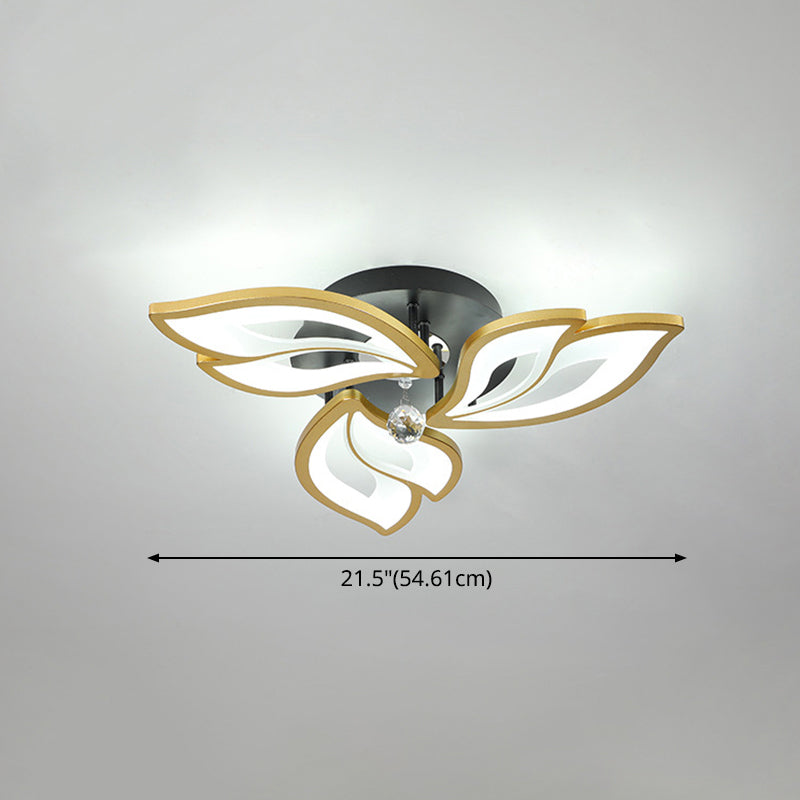 Gold Finish Flower Ceiling Lighting Contemporary LED Metal Semi Flush Mount with Crystal Ball Clearhalo 'Ceiling Lights' 'Close To Ceiling Lights' 'Close to ceiling' 'Semi-flushmount' Lighting' 2556497