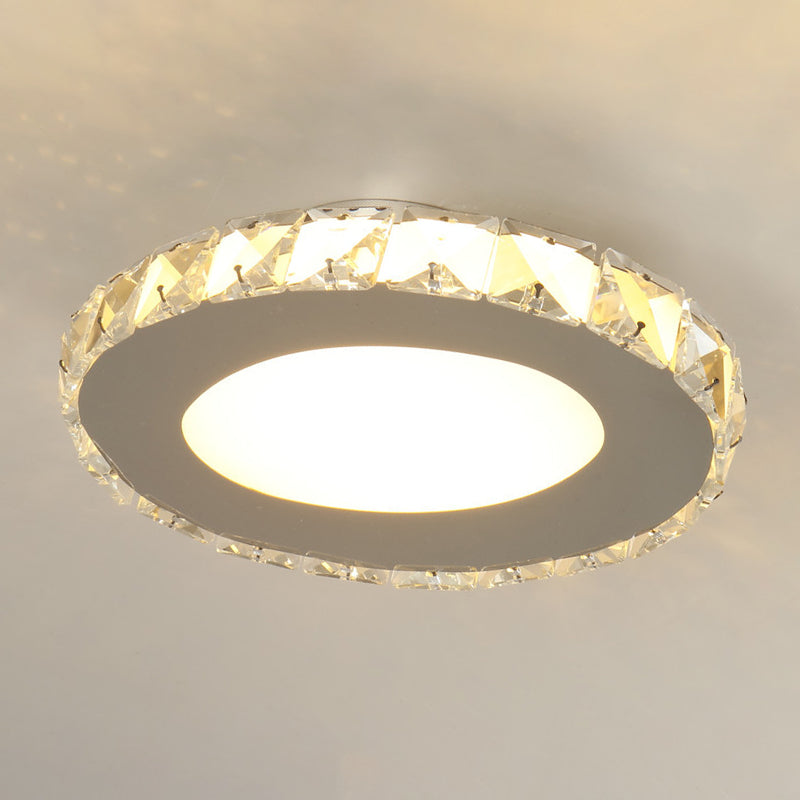 Crystal Embedded Small Ceiling Lamp Simple Stainless Steel LED Flush Light for Hallway Stainless-Steel Oval Clearhalo 'Ceiling Lights' 'Close To Ceiling Lights' 'Close to ceiling' 'Flush mount' Lighting' 2556525