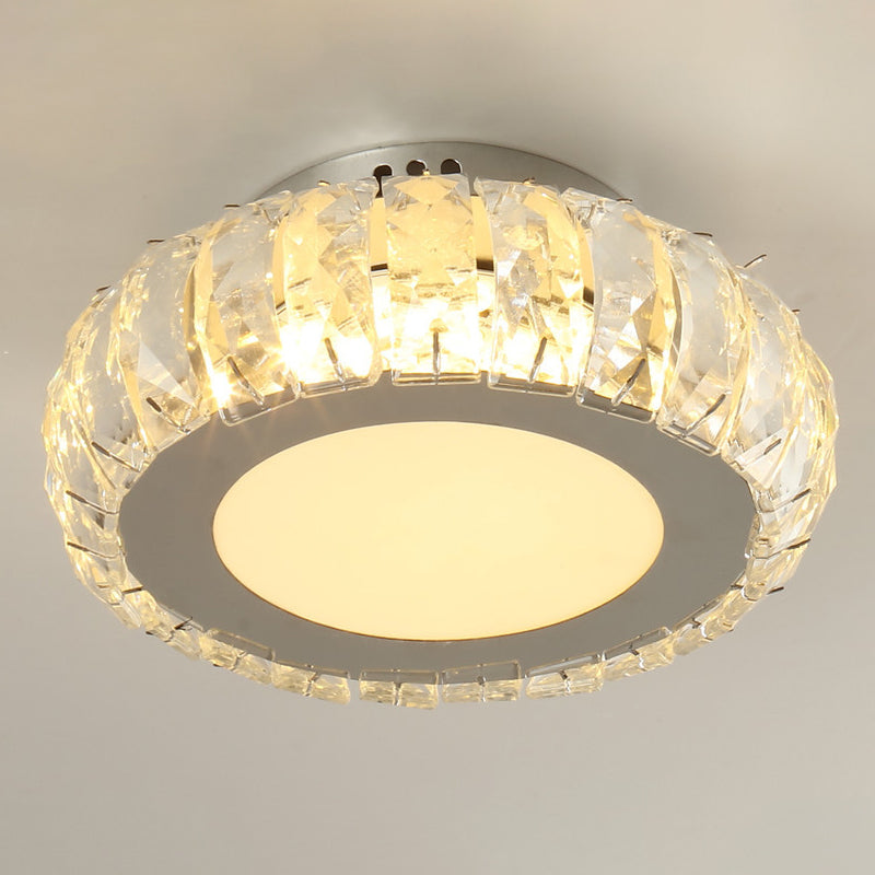 Crystal Embedded Small Ceiling Lamp Simple Stainless Steel LED Flush Light for Hallway Stainless-Steel Circline Clearhalo 'Ceiling Lights' 'Close To Ceiling Lights' 'Close to ceiling' 'Flush mount' Lighting' 2556530