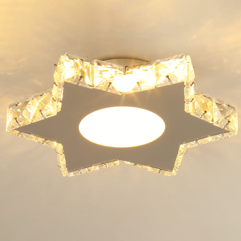 Crystal Embedded Small Ceiling Lamp Simple Stainless Steel LED Flush Light for Hallway Stainless-Steel Star Clearhalo 'Ceiling Lights' 'Close To Ceiling Lights' 'Close to ceiling' 'Flush mount' Lighting' 2556536