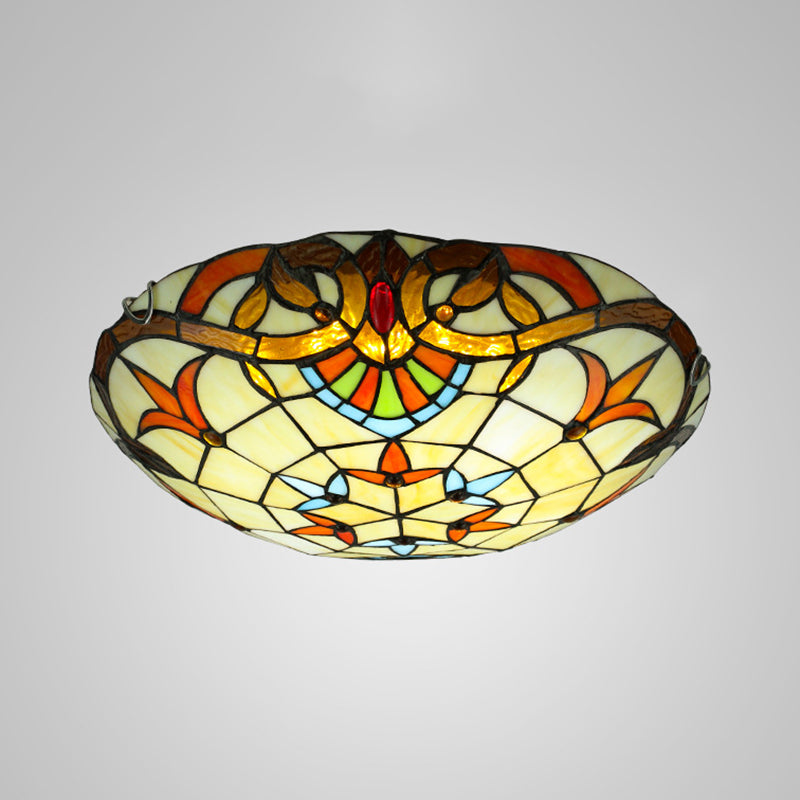 Beige Bowl Flush Light Classic Handcrafted Glass Ceiling Flush Light with Ribbon Pattern Beige Clearhalo 'Ceiling Lights' 'Close To Ceiling Lights' 'Close to ceiling' 'Flush mount' Lighting' 2556550