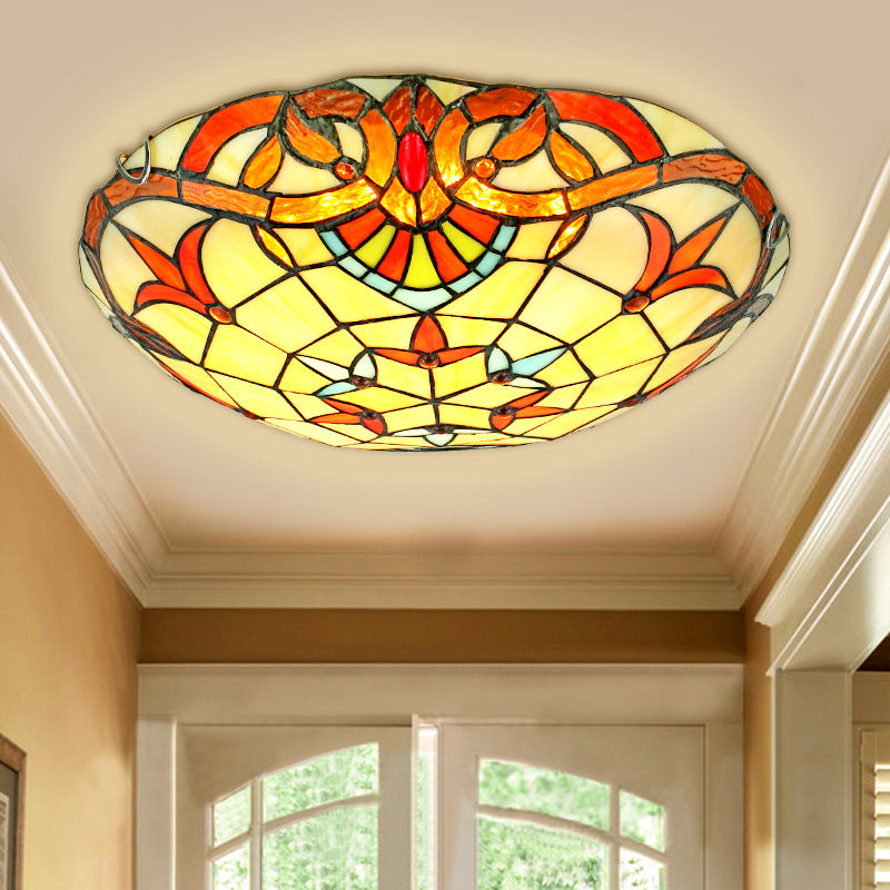 Beige Bowl Flush Light Classic Handcrafted Glass Ceiling Flush Light with Ribbon Pattern Clearhalo 'Ceiling Lights' 'Close To Ceiling Lights' 'Close to ceiling' 'Flush mount' Lighting' 2556551