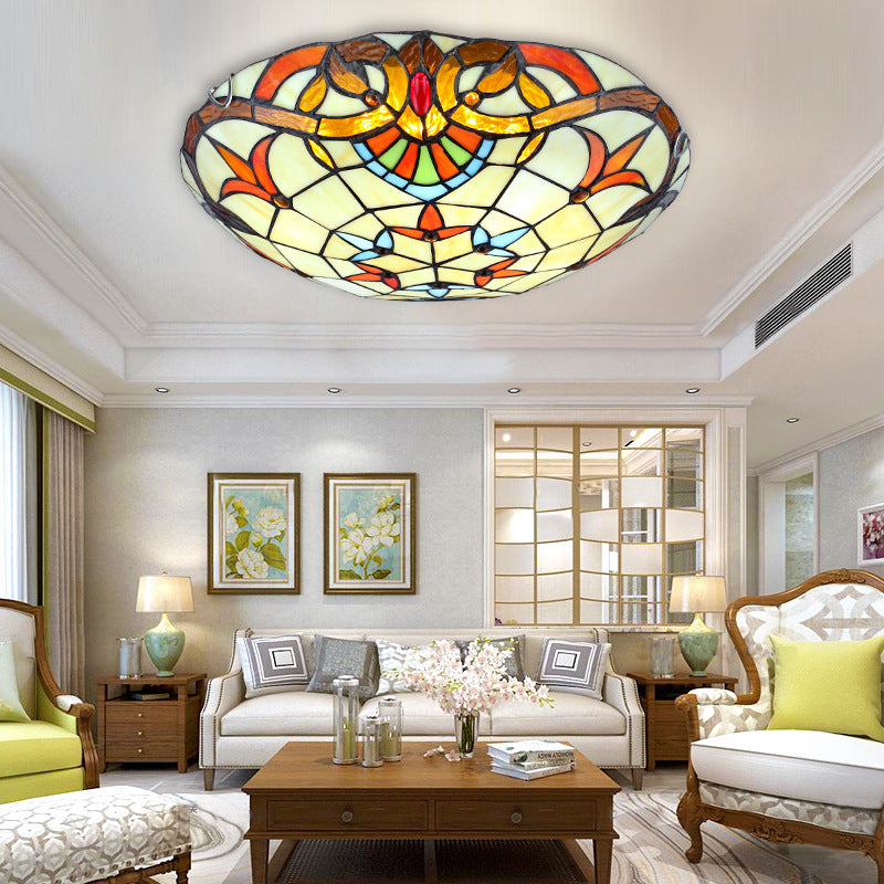 Beige Bowl Flush Light Classic Handcrafted Glass Ceiling Flush Light with Ribbon Pattern Clearhalo 'Ceiling Lights' 'Close To Ceiling Lights' 'Close to ceiling' 'Flush mount' Lighting' 2556552