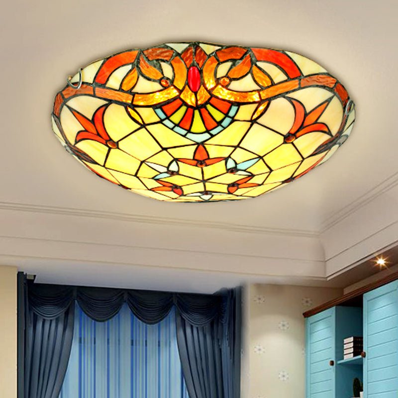 Beige Bowl Flush Light Classic Handcrafted Glass Ceiling Flush Light with Ribbon Pattern Clearhalo 'Ceiling Lights' 'Close To Ceiling Lights' 'Close to ceiling' 'Flush mount' Lighting' 2556553