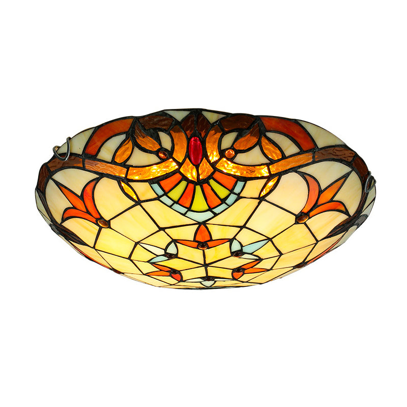 Beige Bowl Flush Light Classic Handcrafted Glass Ceiling Flush Light with Ribbon Pattern Clearhalo 'Ceiling Lights' 'Close To Ceiling Lights' 'Close to ceiling' 'Flush mount' Lighting' 2556554