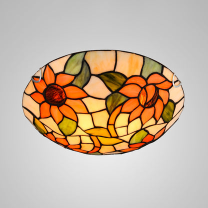 Sunflower Flush Mount Ceiling Light Tiffany Stained Glass Orange Flush Light in Bowl Shape Orange Clearhalo 'Ceiling Lights' 'Close To Ceiling Lights' 'Close to ceiling' 'Flush mount' Lighting' 2556555
