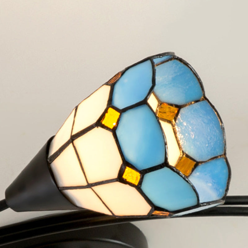 Floral Swirl Semi Flush Light Blue-White Glass Mediterranean Ceiling Light for Living Room Clearhalo 'Ceiling Lights' 'Close To Ceiling Lights' 'Close to ceiling' 'Glass shade' 'Glass' 'Semi-flushmount' 'Tiffany close to ceiling' 'Tiffany' Lighting' 2556576