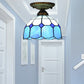 Floral Small Ceiling Mount Lamp Mediterranean Cut Glass 1 Head Semi Flush Mount Lighting for Foyer Clearhalo 'Ceiling Lights' 'Close To Ceiling Lights' 'Close to ceiling' 'Glass shade' 'Glass' 'Semi-flushmount' 'Tiffany close to ceiling' 'Tiffany' Lighting' 2556583