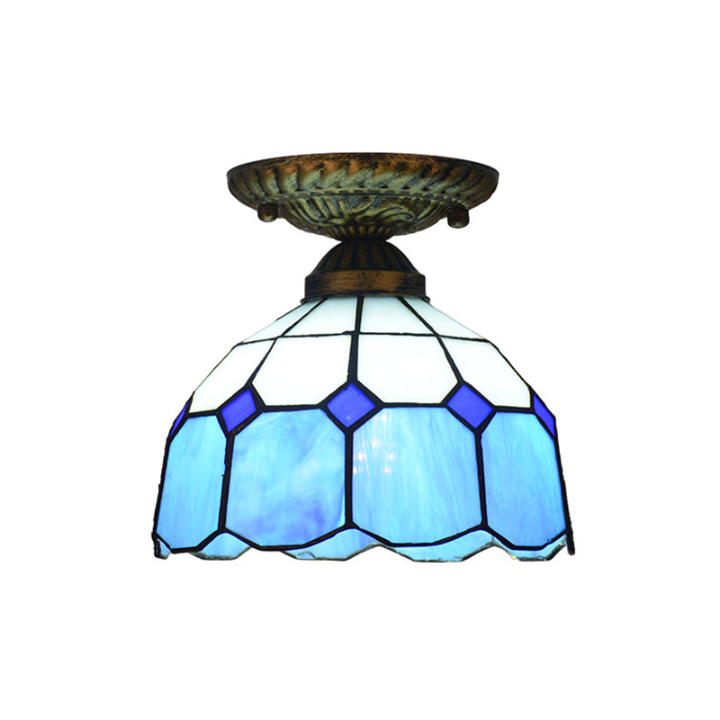 Floral Small Ceiling Mount Lamp Mediterranean Cut Glass 1 Head Semi Flush Mount Lighting for Foyer Clearhalo 'Ceiling Lights' 'Close To Ceiling Lights' 'Close to ceiling' 'Glass shade' 'Glass' 'Semi-flushmount' 'Tiffany close to ceiling' 'Tiffany' Lighting' 2556589
