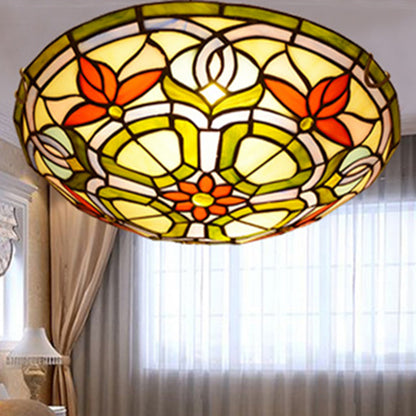 Red Flower Round Flush Mount Tiffany Stained Art Glass Ceiling Light for Bedroom Red Clearhalo 'Ceiling Lights' 'Close To Ceiling Lights' 'Close to ceiling' 'Flush mount' Lighting' 2556597
