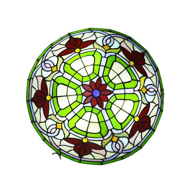 Red Flower Round Flush Mount Tiffany Stained Art Glass Ceiling Light for Bedroom - Clearhalo - 'Ceiling Lights' - 'Close To Ceiling Lights' - 'Close to ceiling' - 'Flush mount' - Lighting' - 2556599