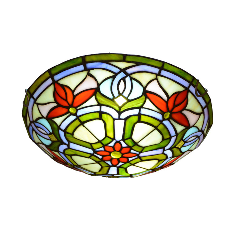Red Flower Round Flush Mount Tiffany Stained Art Glass Ceiling Light for Bedroom - Clearhalo - 'Ceiling Lights' - 'Close To Ceiling Lights' - 'Close to ceiling' - 'Flush mount' - Lighting' - 2556601