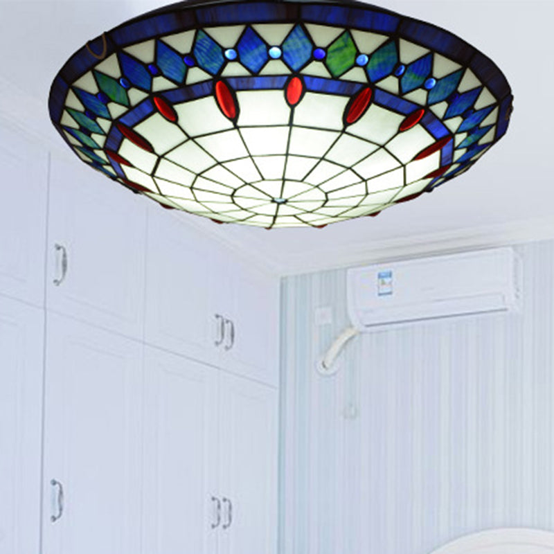 Mediterranean Jeweled Round Ceiling Light Handcrafted Glass Flush Mount Light Fixture for Bedroom Clearhalo 'Ceiling Lights' 'Close To Ceiling Lights' 'Close to ceiling' 'Flush mount' Lighting' 2556608