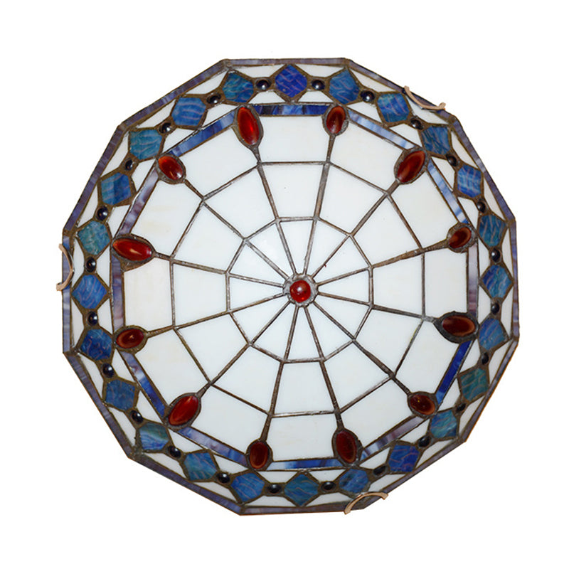 Mediterranean Jeweled Round Ceiling Light Handcrafted Glass Flush Mount Light Fixture for Bedroom Blue Clearhalo 'Ceiling Lights' 'Close To Ceiling Lights' 'Close to ceiling' 'Flush mount' Lighting' 2556609
