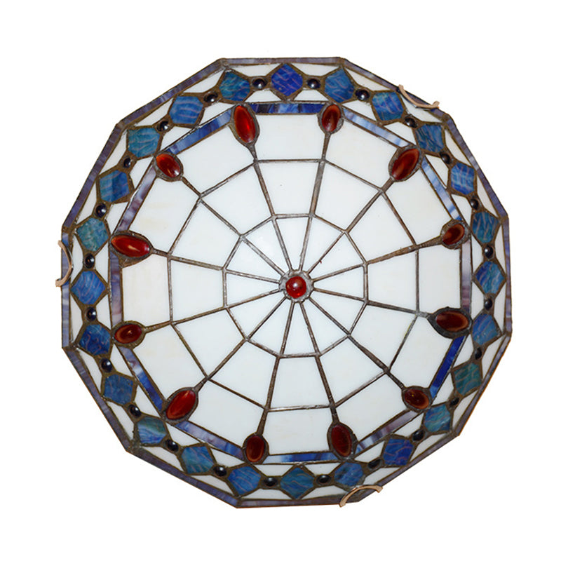 Mediterranean Jeweled Round Ceiling Light Handcrafted Glass Flush Mount Light Fixture for Bedroom Blue Clearhalo 'Ceiling Lights' 'Close To Ceiling Lights' 'Close to ceiling' 'Flush mount' Lighting' 2556609