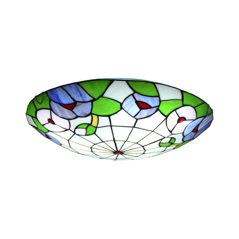 Ceiling Flush Mount Light Tiffany Morning Glory Stained Glass Flush Light in Green Clearhalo 'Ceiling Lights' 'Close To Ceiling Lights' 'Close to ceiling' 'Flush mount' Lighting' 2556626