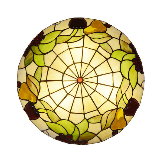 Green Flush Mount Ceiling Fixture Tiffany Cut Glass Bowl Flush Lamp with Fruit Pattern Clearhalo 'Ceiling Lights' 'Close To Ceiling Lights' 'Close to ceiling' 'Flush mount' Lighting' 2556631