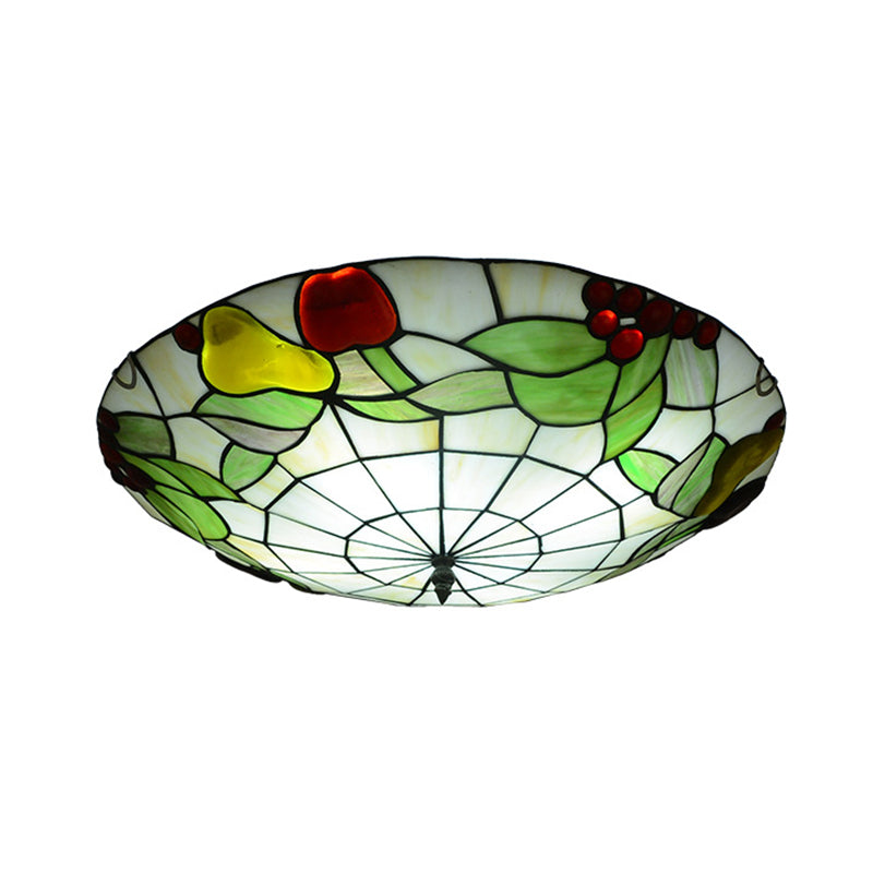 Green Flush Mount Ceiling Fixture Tiffany Cut Glass Bowl Flush Lamp with Fruit Pattern Clearhalo 'Ceiling Lights' 'Close To Ceiling Lights' 'Close to ceiling' 'Flush mount' Lighting' 2556632