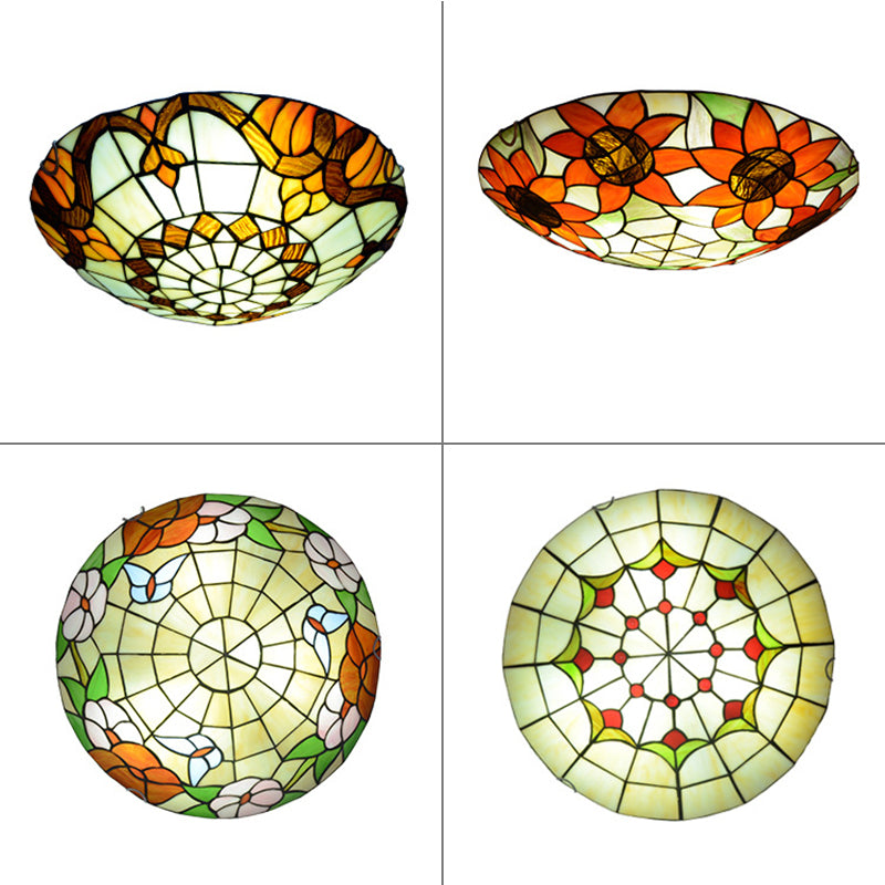 Multicolored Stained Glass Bowl Flushmount Tiffany-Style Ceiling Light for Bedroom Clearhalo 'Ceiling Lights' 'Close To Ceiling Lights' 'Close to ceiling' 'Flush mount' Lighting' 2556633