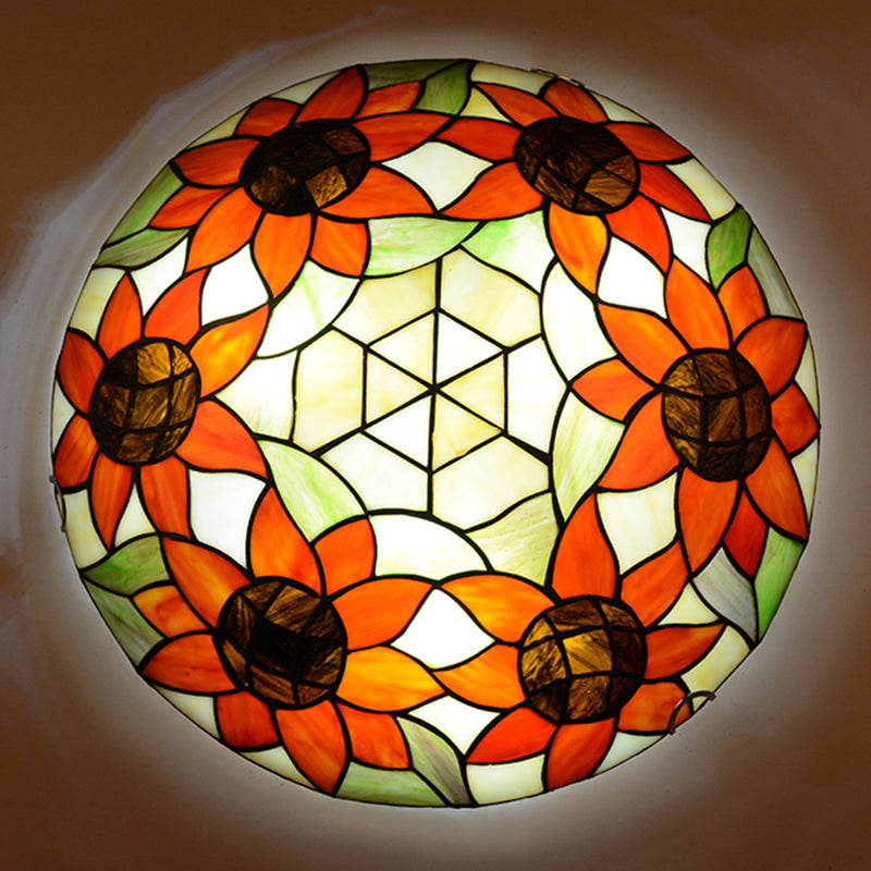 Multicolored Stained Glass Bowl Flushmount Tiffany-Style Ceiling Light for Bedroom Orange Clearhalo 'Ceiling Lights' 'Close To Ceiling Lights' 'Close to ceiling' 'Flush mount' Lighting' 2556634