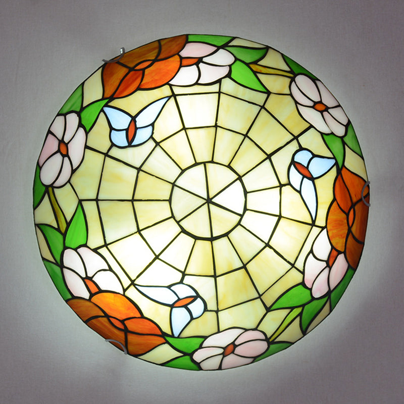 Multicolored Stained Glass Bowl Flushmount Tiffany-Style Ceiling Light for Bedroom Red Clearhalo 'Ceiling Lights' 'Close To Ceiling Lights' 'Close to ceiling' 'Flush mount' Lighting' 2556637