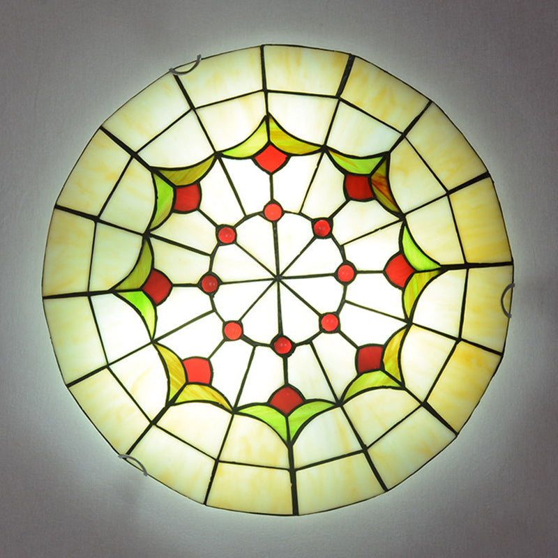 Multicolored Stained Glass Bowl Flushmount Tiffany-Style Ceiling Light for Bedroom Green Clearhalo 'Ceiling Lights' 'Close To Ceiling Lights' 'Close to ceiling' 'Flush mount' Lighting' 2556638
