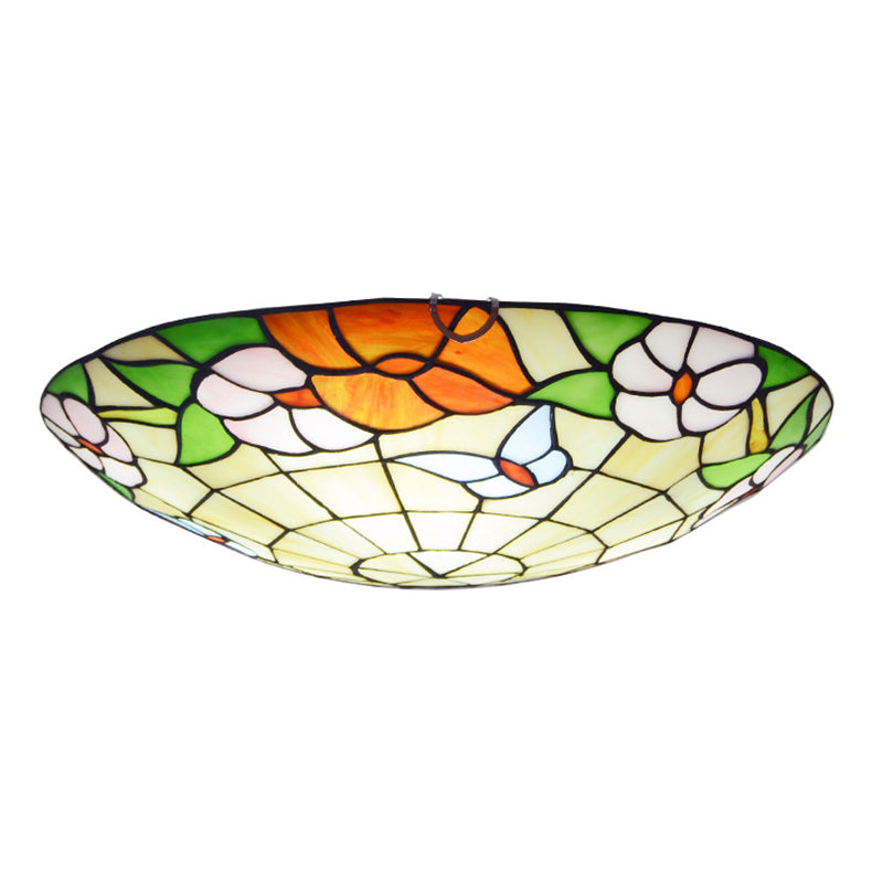 Multicolored Stained Glass Bowl Flushmount Tiffany-Style Ceiling Light for Bedroom Clearhalo 'Ceiling Lights' 'Close To Ceiling Lights' 'Close to ceiling' 'Flush mount' Lighting' 2556641