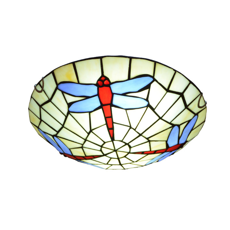 Dragonfly Round Ceiling Lighting Hand-Crafted Glass Tiffany Flush Mount Light in Sky Blue Clearhalo 'Ceiling Lights' 'Close To Ceiling Lights' 'Close to ceiling' 'Flush mount' Lighting' 2556647