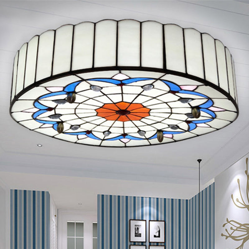 Drum Ceiling Mount Light Mediterranean Stained Glass Flush Mount Fixture for Bedroom - Clearhalo - 'Ceiling Lights' - 'Close To Ceiling Lights' - 'Close to ceiling' - 'Flush mount' - Lighting' - 2556648