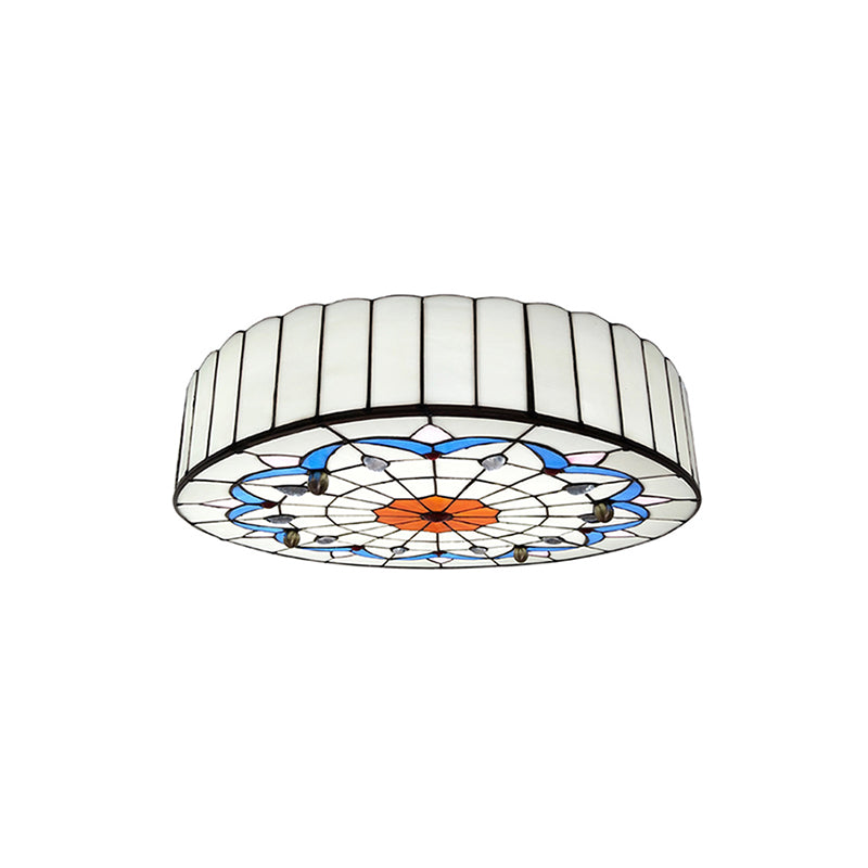 Drum Ceiling Mount Light Mediterranean Stained Glass Flush Mount Fixture for Bedroom - Clearhalo - 'Ceiling Lights' - 'Close To Ceiling Lights' - 'Close to ceiling' - 'Flush mount' - Lighting' - 2556649