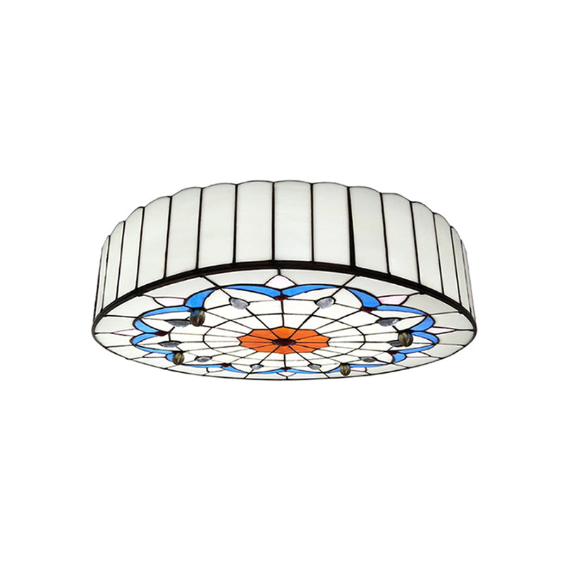 Drum Ceiling Mount Light Mediterranean Stained Glass Flush Mount Fixture for Bedroom - Clearhalo - 'Ceiling Lights' - 'Close To Ceiling Lights' - 'Close to ceiling' - 'Flush mount' - Lighting' - 2556652