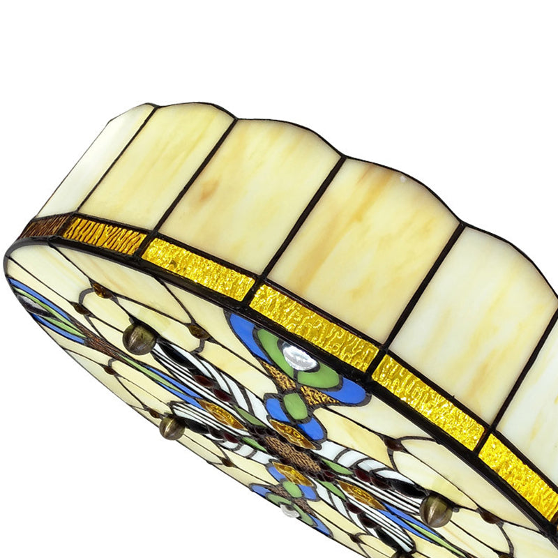 Drum Ceiling Mount Light Mediterranean Stained Glass Flush Mount Fixture for Bedroom - Clearhalo - 'Ceiling Lights' - 'Close To Ceiling Lights' - 'Close to ceiling' - 'Flush mount' - Lighting' - 2556657