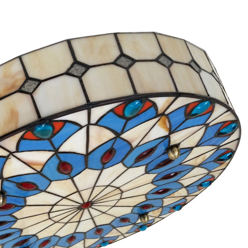 Drum Ceiling Mount Light Mediterranean Stained Glass Flush Mount Fixture for Bedroom - Clearhalo - 'Ceiling Lights' - 'Close To Ceiling Lights' - 'Close to ceiling' - 'Flush mount' - Lighting' - 2556660