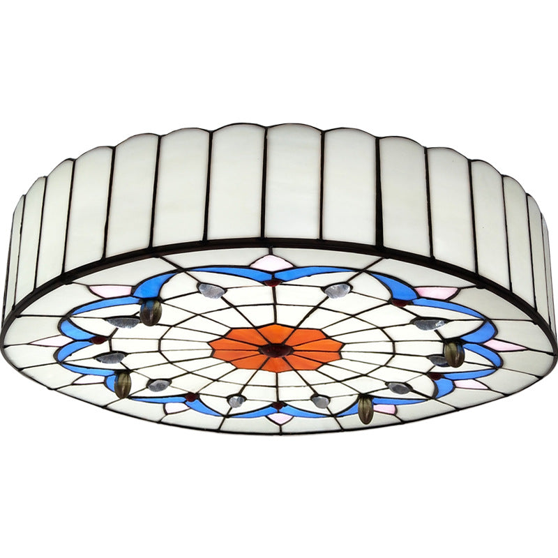 Drum Ceiling Mount Light Mediterranean Stained Glass Flush Mount Fixture for Bedroom Clearhalo 'Ceiling Lights' 'Close To Ceiling Lights' 'Close to ceiling' 'Flush mount' Lighting' 2556661