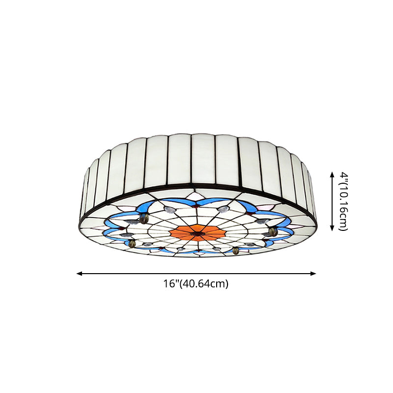 Drum Ceiling Mount Light Mediterranean Stained Glass Flush Mount Fixture for Bedroom - Clearhalo - 'Ceiling Lights' - 'Close To Ceiling Lights' - 'Close to ceiling' - 'Flush mount' - Lighting' - 2556665
