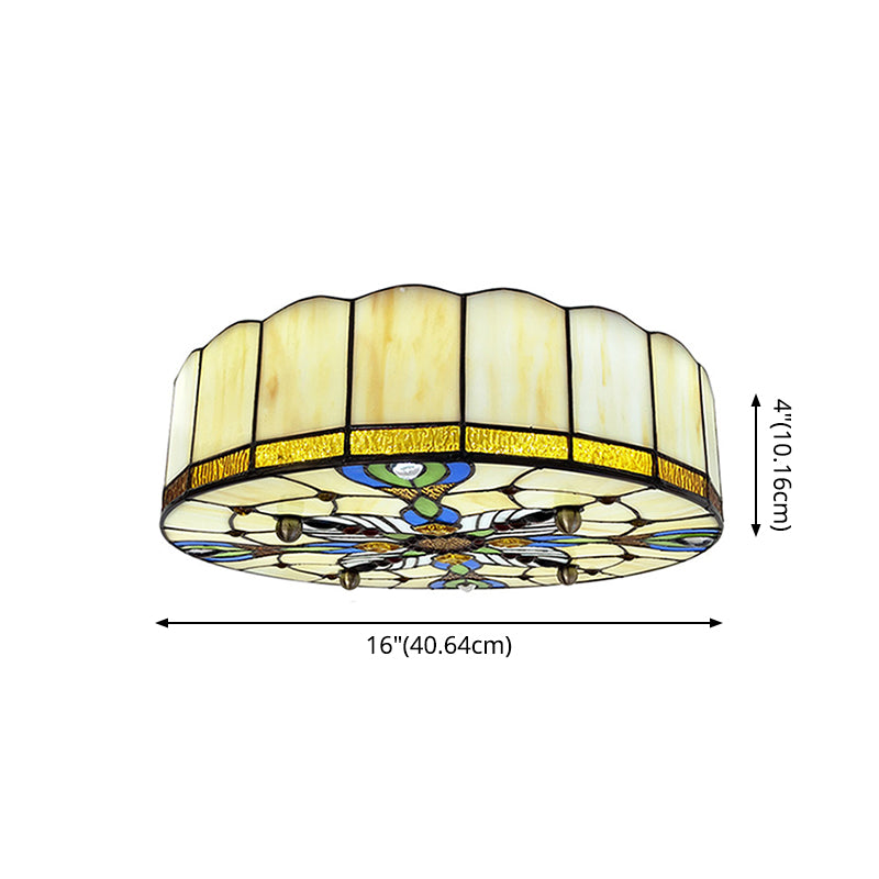 Drum Ceiling Mount Light Mediterranean Stained Glass Flush Mount Fixture for Bedroom - Clearhalo - 'Ceiling Lights' - 'Close To Ceiling Lights' - 'Close to ceiling' - 'Flush mount' - Lighting' - 2556668
