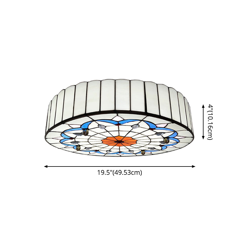 Drum Ceiling Mount Light Mediterranean Stained Glass Flush Mount Fixture for Bedroom Clearhalo 'Ceiling Lights' 'Close To Ceiling Lights' 'Close to ceiling' 'Flush mount' Lighting' 2556669