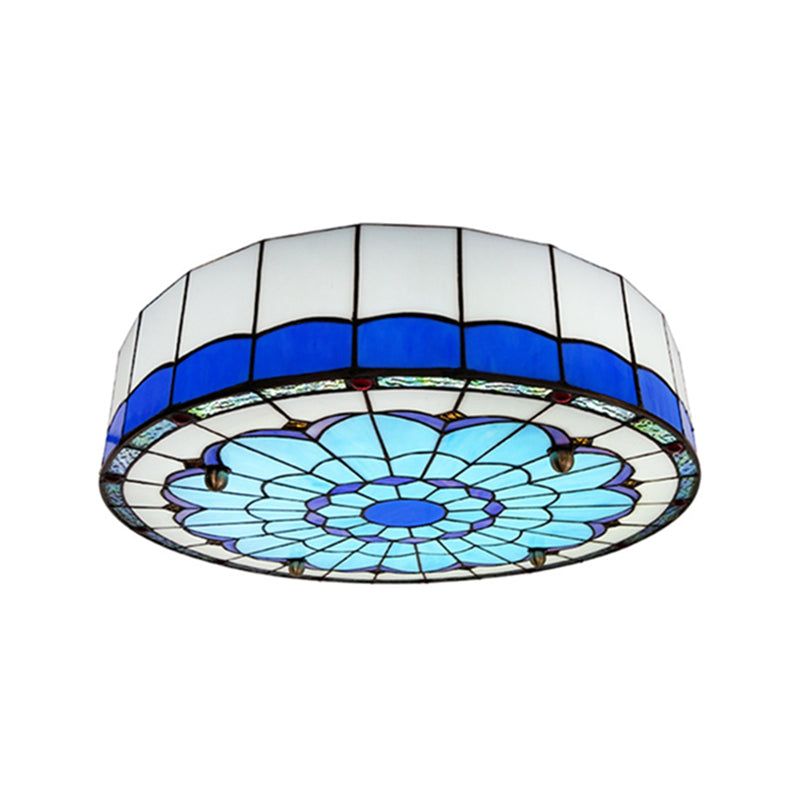 Drum Ceiling Mount Light Mediterranean Stained Glass Flush Mount Fixture for Bedroom - Blue - 39" - Clearhalo - 'Ceiling Lights' - 'Close To Ceiling Lights' - 'Close to ceiling' - 'Flush mount' - Lighting' - 2556671
