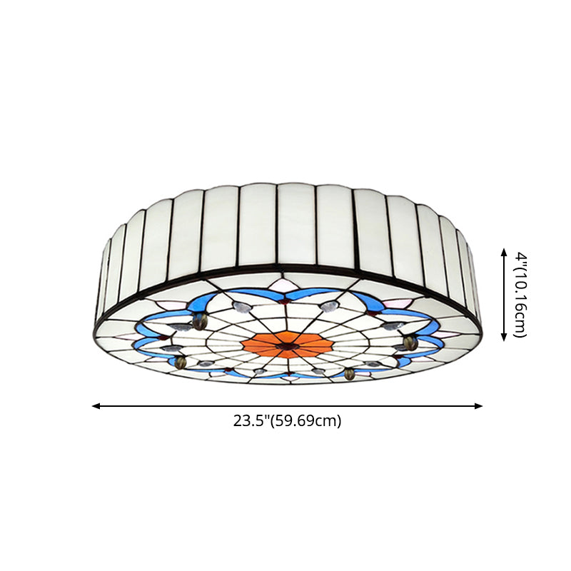 Drum Ceiling Mount Light Mediterranean Stained Glass Flush Mount Fixture for Bedroom - Clearhalo - 'Ceiling Lights' - 'Close To Ceiling Lights' - 'Close to ceiling' - 'Flush mount' - Lighting' - 2556672