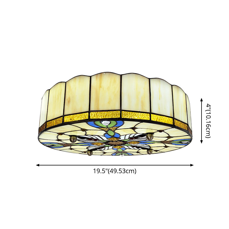 Drum Ceiling Mount Light Mediterranean Stained Glass Flush Mount Fixture for Bedroom - Clearhalo - 'Ceiling Lights' - 'Close To Ceiling Lights' - 'Close to ceiling' - 'Flush mount' - Lighting' - 2556673