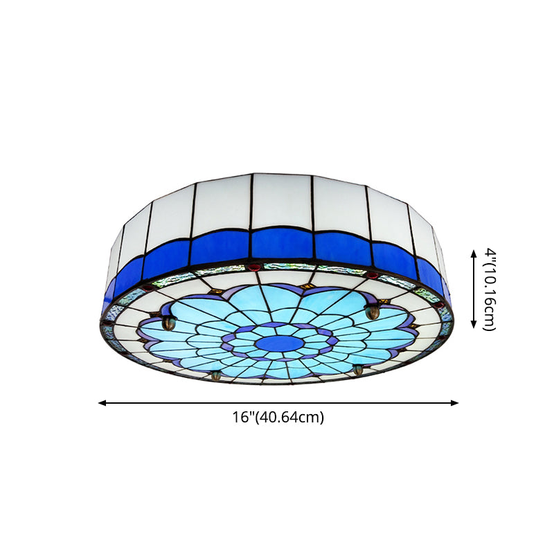 Drum Ceiling Mount Light Mediterranean Stained Glass Flush Mount Fixture for Bedroom - Clearhalo - 'Ceiling Lights' - 'Close To Ceiling Lights' - 'Close to ceiling' - 'Flush mount' - Lighting' - 2556675