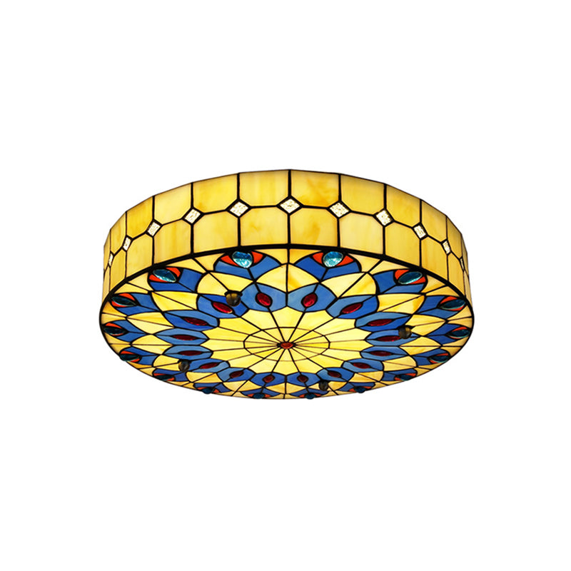 Drum Ceiling Mount Light Mediterranean Stained Glass Flush Mount Fixture for Bedroom - Yellow - 19.5" - Clearhalo - 'Ceiling Lights' - 'Close To Ceiling Lights' - 'Close to ceiling' - 'Flush mount' - Lighting' - 2556676