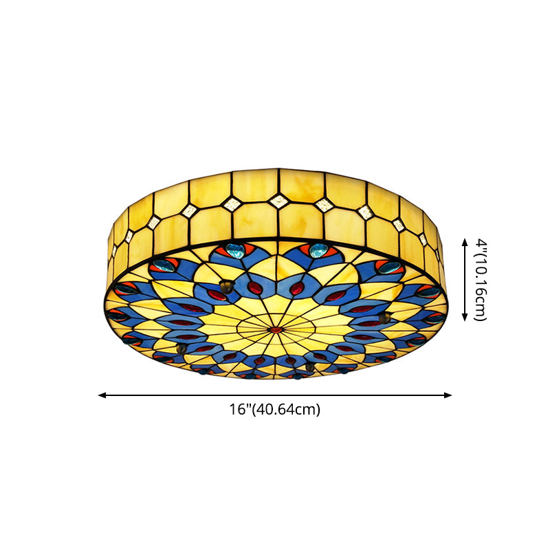Drum Ceiling Mount Light Mediterranean Stained Glass Flush Mount Fixture for Bedroom - Clearhalo - 'Ceiling Lights' - 'Close To Ceiling Lights' - 'Close to ceiling' - 'Flush mount' - Lighting' - 2556677